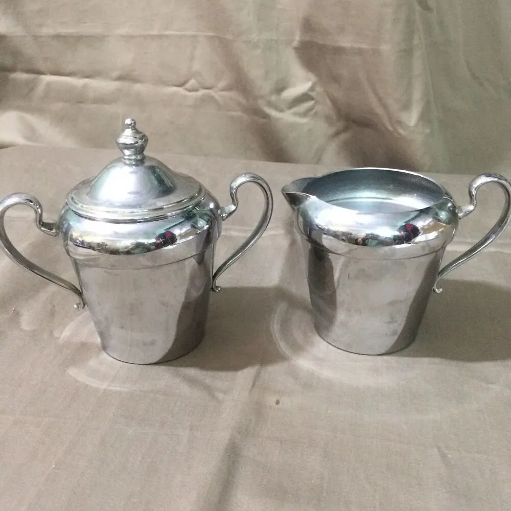 Vintage Chromium Sugar Creamer Set Silver Mfg Corp Art Deco Style Serving